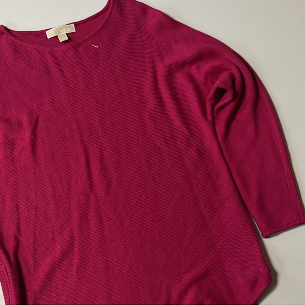 Michael Kors Azalea Knit Tunic‎ Sweater Sz L Bright Magenta Dolman Boat Neck Top